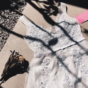 Pearl-Embellished Tulle Appliqué Evening Gown